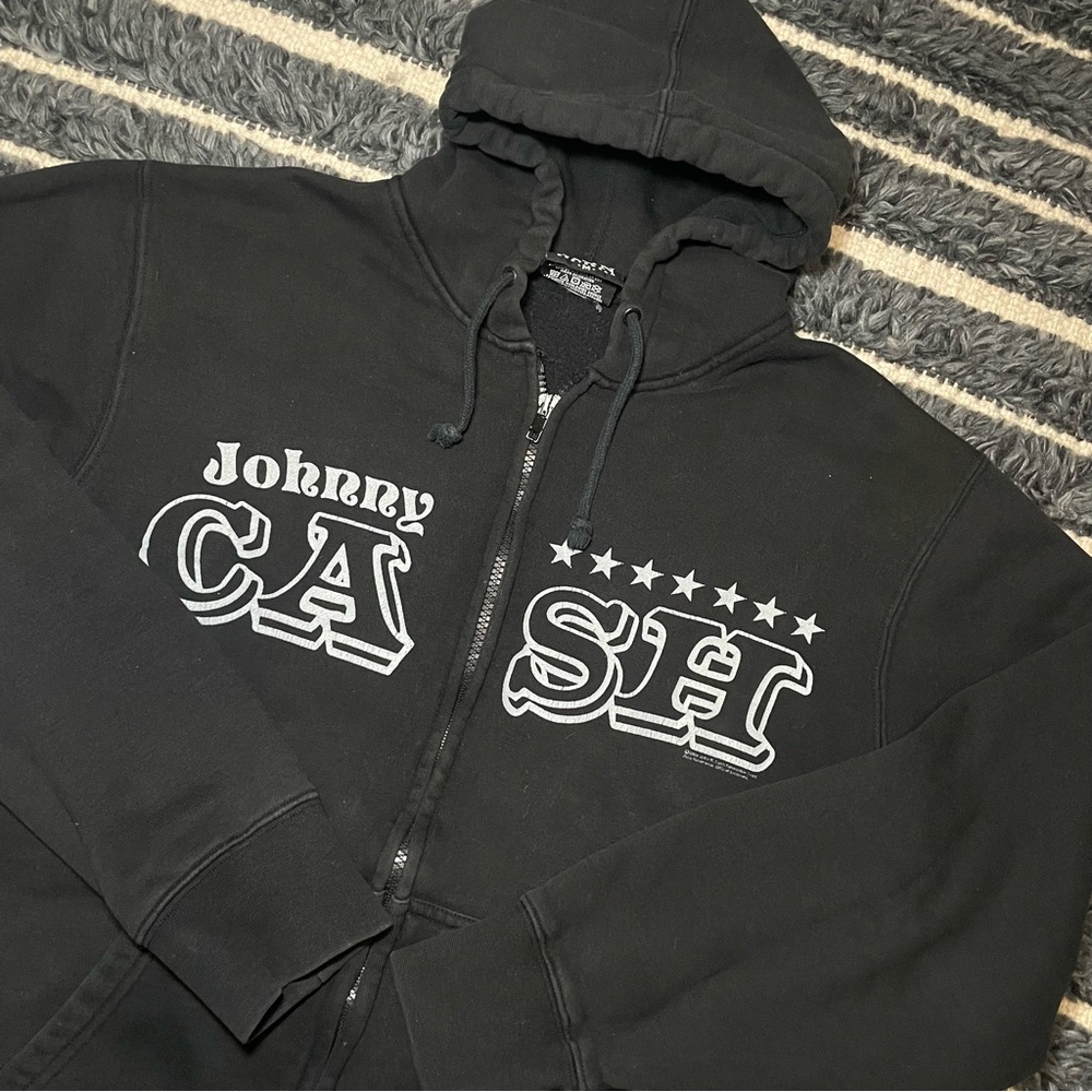 Vintage Y2K Johnny Cash Graphic Black Zip Up Jacket 2000s Size Medium ZION